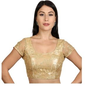 Gada Sisters Gold Saree Blouse NWT Dupion Silk Size Large Bust 38